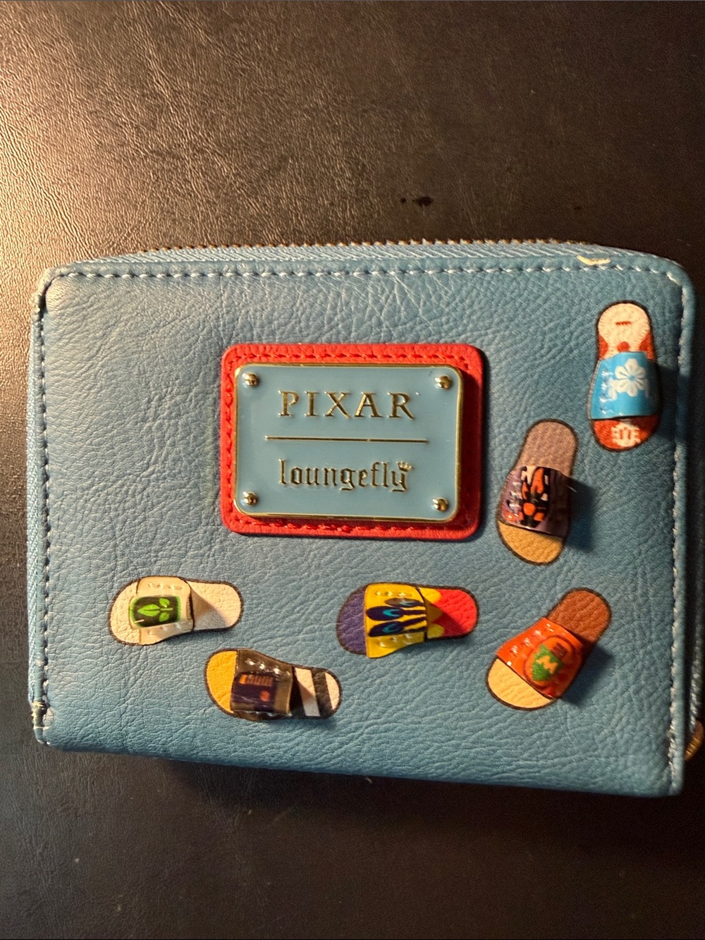 Loungefly Pixar Blue Zip Wallet with Sandal Icons